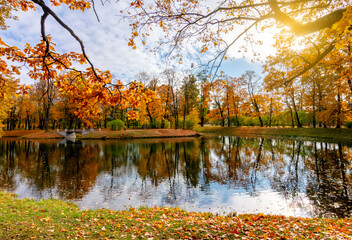 Wall Mural - Pond in Alexander park in autumn, Pushkin (Tsarskoe Selo), Saint Petersburg, Russia