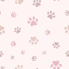 Wall Mural - Cute pet pattern with paws, seamless vector repeat