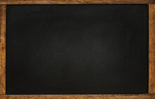 Empty Black Chalkboard With Wooden Frame.  Background For School Or Restaurant Design
