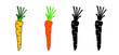 Orange carrot silhouette banner background. Fresh Carrots with halm and leaves. Cartoon drawing vegetable food, vegetarian seamless pattern. Carrot icon or pictogram. 