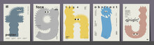 Poster Layout Design. Letters F,G,H,I,J. Alphabet. Cute Monsters. Template Poster, Banner, Flyer.