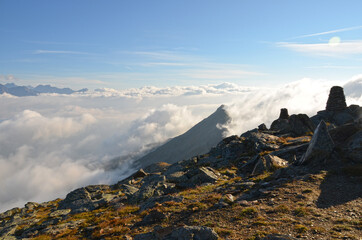 Wall Mural - Hiking above the clouds in South Tyrol.