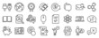 © blankstock - Set of Technology icons, such as Bitcoin coin, Motherboard, Approved checklist icons. Chemistry atom, Cogwheel, Search mail signs. Web lectures, Electricity, Click. Report, Computer cables. Vector