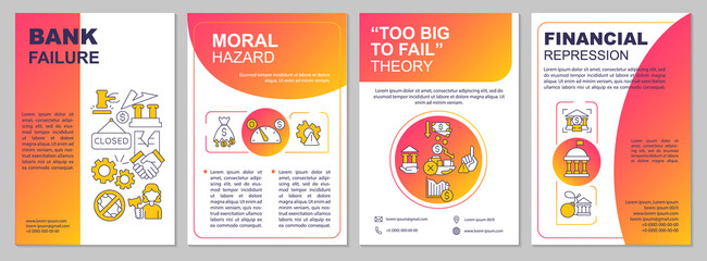 Bank collapse brochure template. Financial risk. Flyer, booklet, leaflet print, cover design with linear icons. Vector layouts for presentation, annual reports, advertisement pages