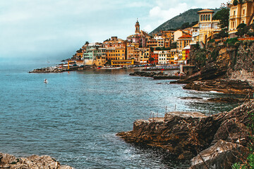 Panorama of Bogliasco village and coast, Genova, Liguria