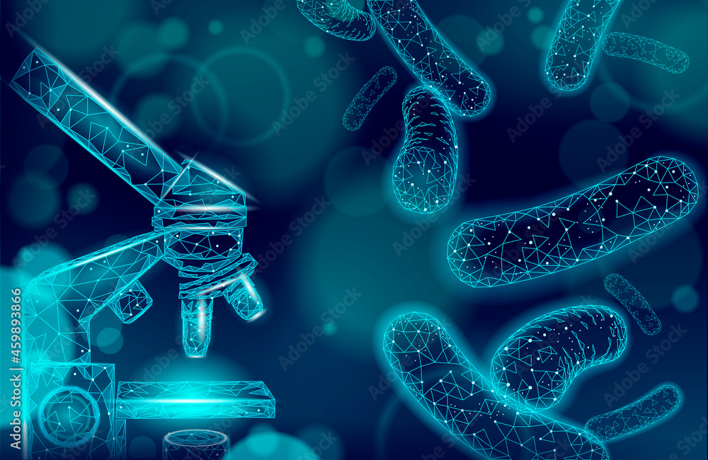 Bacteria microscope 3D low poly render probiotics. Healthy normal ...
