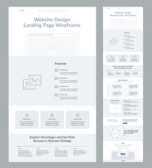 Wall Mural - website design template. modern wireframe landing page for development. flat one page site. ui ux el