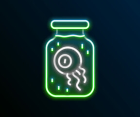 Wall Mural - Glowing neon line Eye in a jar icon isolated on black background. Happy Halloween party. Colorful outline concept. Vector