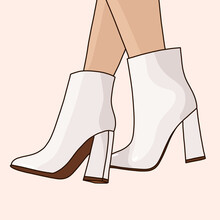 Illustration Of Female Legs With White Ankle Boots