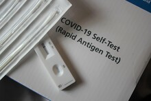 covid test, London, UK - 20.9.2021: NHS COVID-19 Self Test for Kids and family in UK, The UK government distributed Corona virus swab rapid antigen test kit set for home testing 