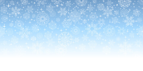 Poster - Christmas snow. Falling snowflakes on light background. Snowfall. Vector illustration, eps 10
