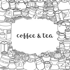 Wall Mural - Square background with coffee, tea, cocoa items.