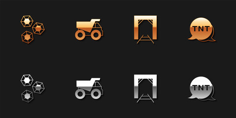 Canvas Print - Set Gem stone, Mining dump truck, Mine entrance and Dynamite icon. Vector