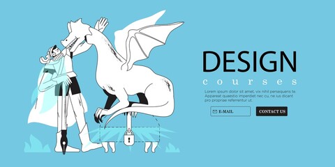 Wall Mural - knight character trying to taim dragon who guard treasure. design education metaphore. creative proc