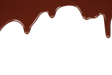 Aufkleber - Melted chocolate dripping on white background .