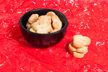 Tasty Butter Cookies; Photo On Crackled Red Background