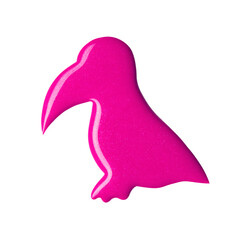 Wall Mural - Blot of bright purple nail polish shaped bird isolated on white