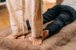 Shiatsu Foot Massage. Therapist Massaging the Kidney Meridian