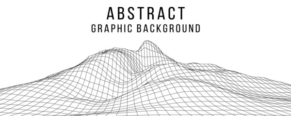 Wireframe landscape background. 3D grid technology illustration landscape. Network connection structure. Vector illustration.