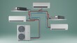 multisystem use of different types of indoor units of the air conditioner. 3d render
