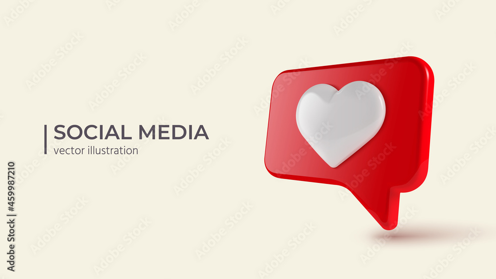 Social media notifications icon. Glossy Red Speech Bubble with White ...