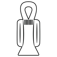 Ancient Egyptian sacred symbol Tyet. Knot of Isis or girdle of Isis. Ankh amulet. Egyptian cross. Stylized human figure. Black and white linear silhouette.