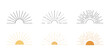Promienie słoneczne, wschód słońca, zachód słońca. Kolekcja prostych ikon, elementy do designu logo, przycisków, guzików, do wykorzystania w aplikacjach mobilnych lub stronach internetowych.