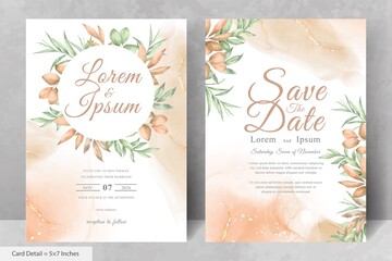 Wall Mural - Arrangement Floral Wedding Invitation Set with  Greenery Watercolor Leaves