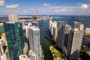 Fototapete - Aerial drone photo Downtown Miami Florida USA