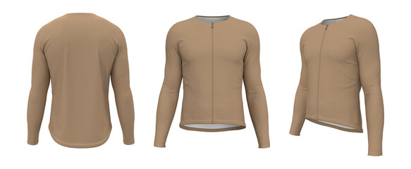 Blank cycling jersey mockup in front, side and back, 3d rendering, 3d illustration