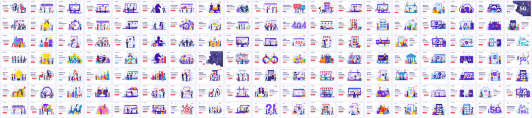Wall Mural - mega collection of business concept flat vector illustration. set of landing page design concept of 