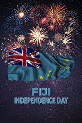 Wall Mural - Holiday sky with fireworks and flag of Fiji