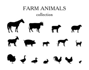 Farm animals vector silhouettes. Easily Editable Vector. EPS 10.