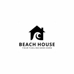 Sticker - Creative beauty beach wave house modern minimalist logo design vector