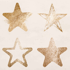 Sticker - Glittery gold star icon vector set