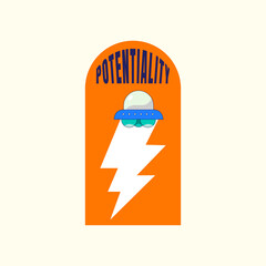 Sticker - Potentiality ufo with thunderbolt vector