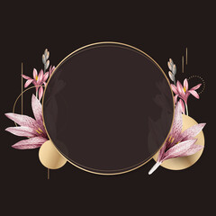 Wall Mural - Pink amaryllis pattern with gold frame vector