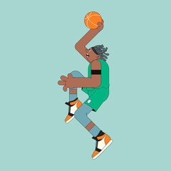 Wall Mural - Young basketball player on mint green background vector