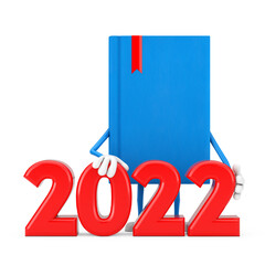 Poster - Blue Book Character Mascot with 2022 New Year Sign. 3d Rendering