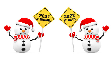 Aufkleber - Snowmans with 2021 and 2022 Year Signs. 3d Rendering
