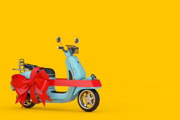 Aufkleber - Classic Vintage Retro or Electric Scooter with Red Ribbon as Gift. 3d Rendering
