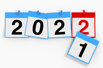 Aufkleber - New 2022 Year Start Concept. Calendar Sheets with 2022 New Year Sign. 3d Rendering