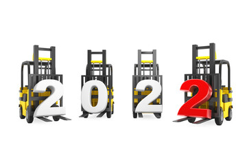Aufkleber - Forklift Trucks with 2022 New Year Sign. 3d Rendering