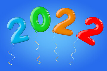 Aufkleber - Multicolour Balloons as 2022 New Year Sign. 3d Rendering