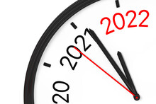 The Year 2022 Is Approaching. 2022 Sign With A Clock. 3d Rendering