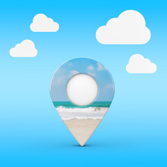 Aufkleber - Map Pointer Pin with Ocean or Sea Coast View. 3d Rendering