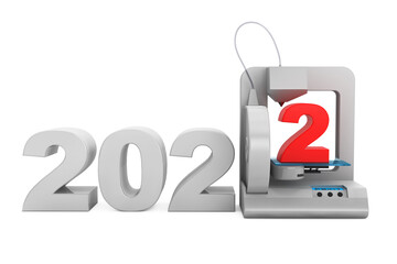 Aufkleber - Modern Home 3d printer print New 2022 Year Sign. 3d Rendering