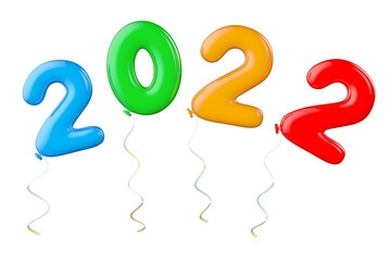 Aufkleber - Multicolour Balloons as 2022 New Year Sign. 3d Rendering