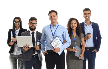 Wall Mural - Team of young business people on white background