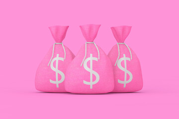 Leinwandbilder - Pink Tied Rustic Canvas Linen Money Sacks or Money Bags with Dollar Sign. 3d Rendering
